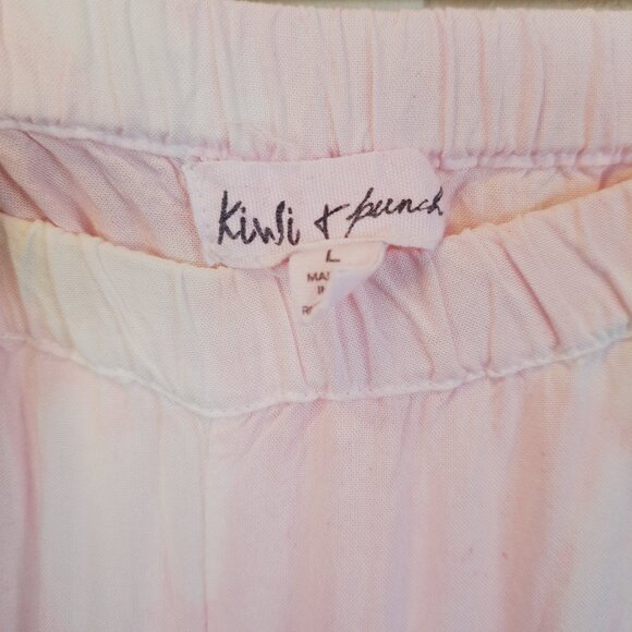 Kiwi & Punch Pink Tie Dye High Slit Y2K Wide Leg Lightweight Festival Pants Sz L - Picture 11 of 11